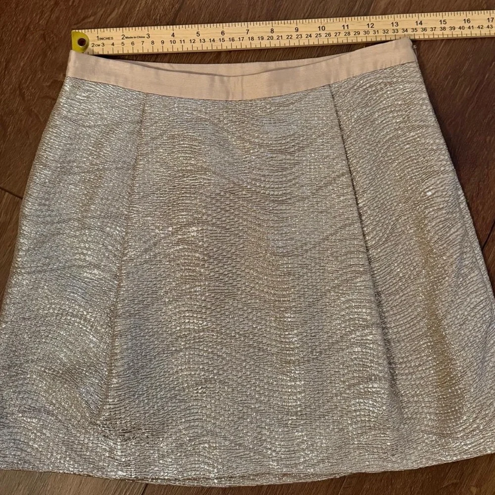 Tory Burch Metallic Gold A-Line Mini‎ Skirt XS Party Holiday Cocktail